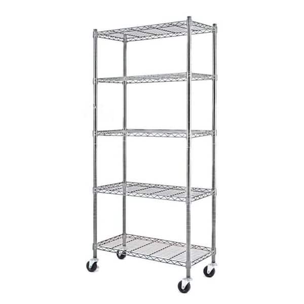 Unbranded 5-Shelf Silver Corner Wire Shelf Rack Adjustable Metal Free Standing Corner Storage Display Rack for Kitchen