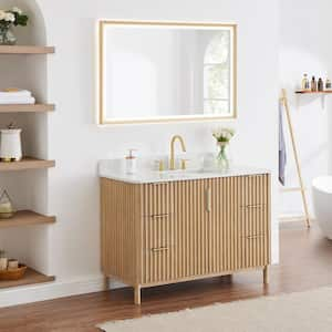 Sierra 48 in. Single Sink Freestanding Washed Light Brown Bath Vanity with White Engineered Stone Top Assembled w/Mirror