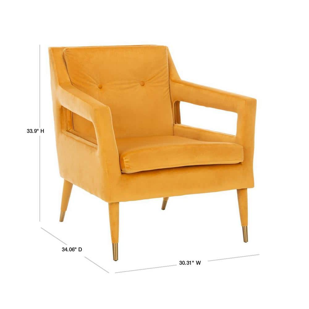 Marigold Velvet Transitional Accent Chair with Gold Leg Caps
