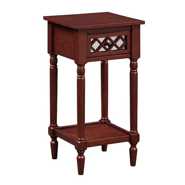 Convenience Concepts French Country Khloe 14 in. Mahogany Square Wood End Table with 1-Drawer and Shelf
