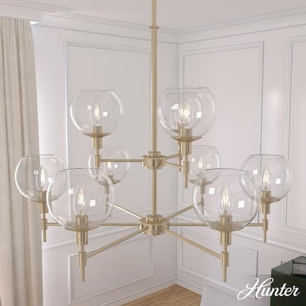 Hunter Xidane 9-Light Alturas Gold Shaded Chandelier with Clear Glass Shades