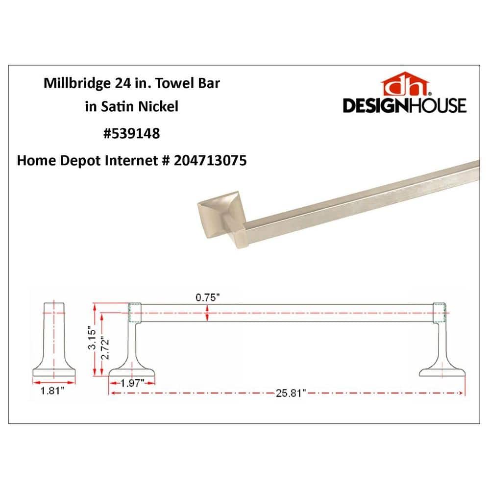 Millbridge Satin Nickel 24-Inch Wall Mounted Towel Bar