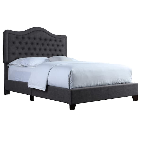 Clihome Modern Dark Gray Solid Wood Frame Full Panel Bed with Curved ...