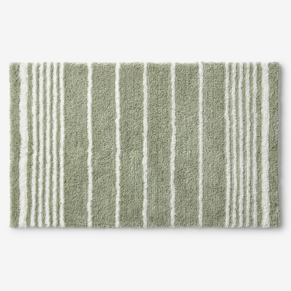 Company Cotton Plush Spa Stripe 21 in. x 24 in. Willow Bath Rug