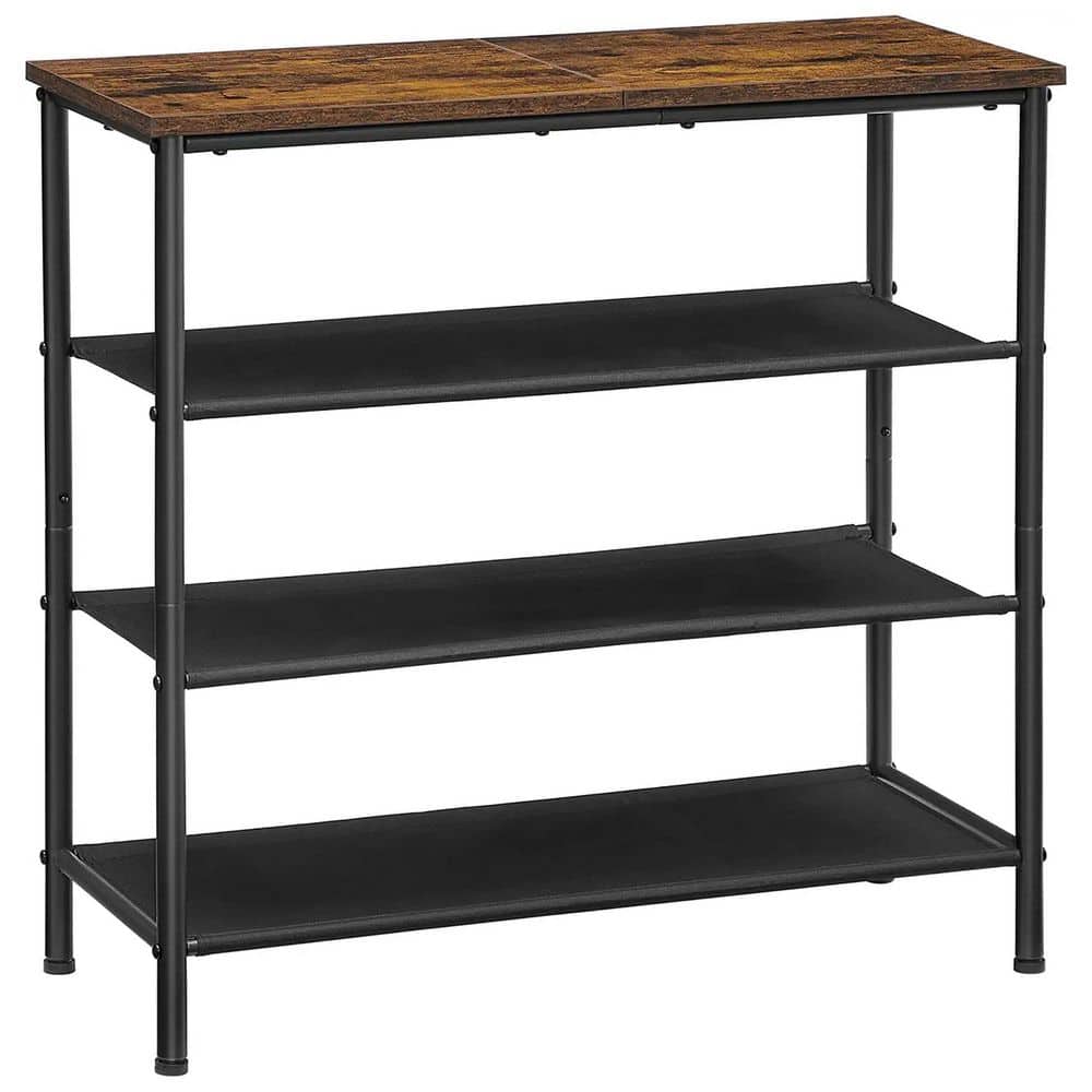 28 in. H 12-Pair 4-Tier Black Metal Shoe Rack