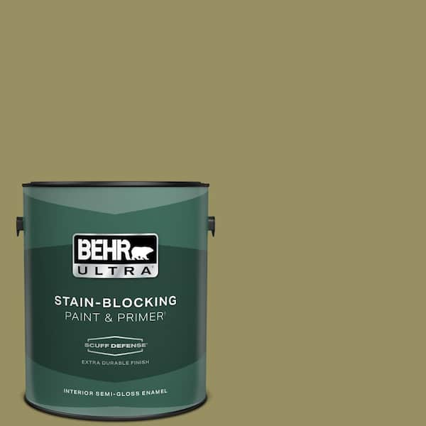 BEHR ULTRA 1 gal. #390F-6 Tate Olive Extra Durable Semi-Gloss Enamel Interior Paint & Primer