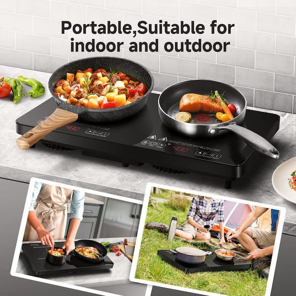 aobosi Dual Induction Cooktop with 10 Hour Timer, Safety Lock,12