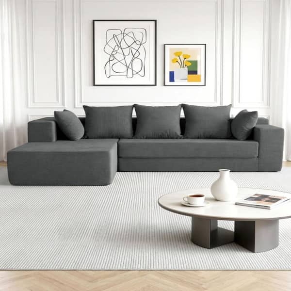 105" Oversized Right Facing L-Shaped Corduroy Modular Sectional Sofa,  Removable Armrests & Pillow Back