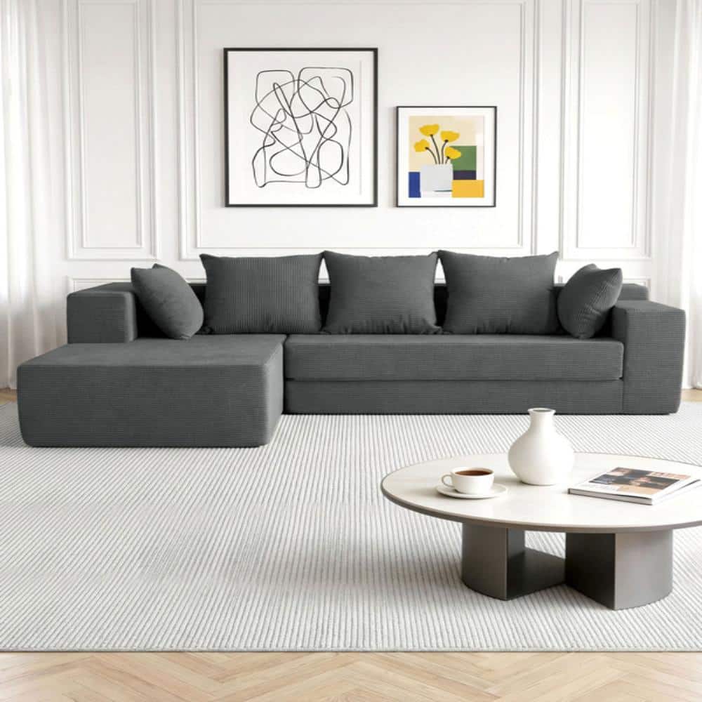 105" Oversized Right Facing L-Shaped Corduroy Modular Sectional Sofa, Removable Armrests & Pillow Back