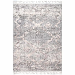 Roxy Textured Diamond Tassel Gray Doormat 3 ft. x 5 ft. Accent Rug
