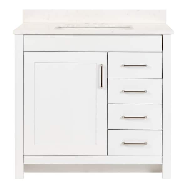 Home Decorators Collection Westcourt 37 in. W x 22 in. D x 39 in. H Single Sink  Bath Vanity in White with Pulsar  Stone Composite Top