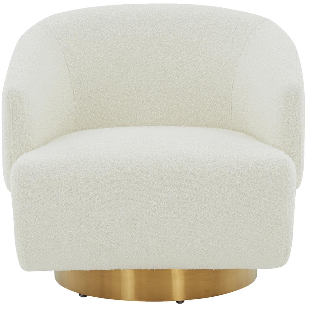 Pollyanne Ivory Boucle & Gold Swivel Barrel Accent Chair