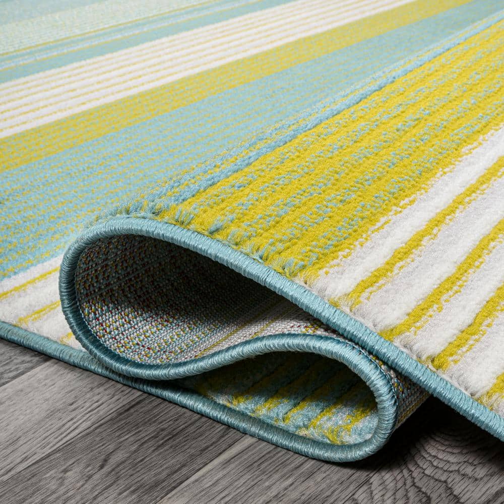 Duxbury Green and Blue Gradient Striped Synthetic 5' x 8' Area Rug