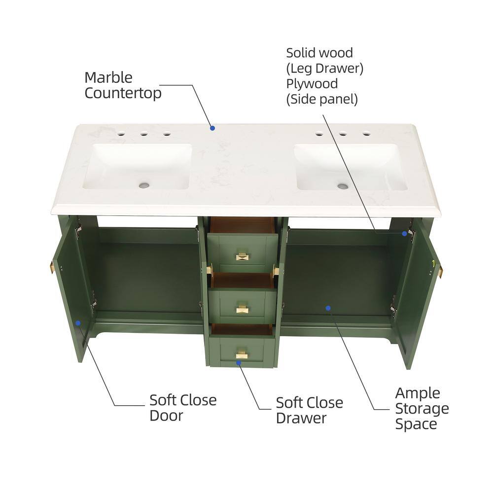 60'' Venetian Green Double Bathroom Vanity with Marble Top