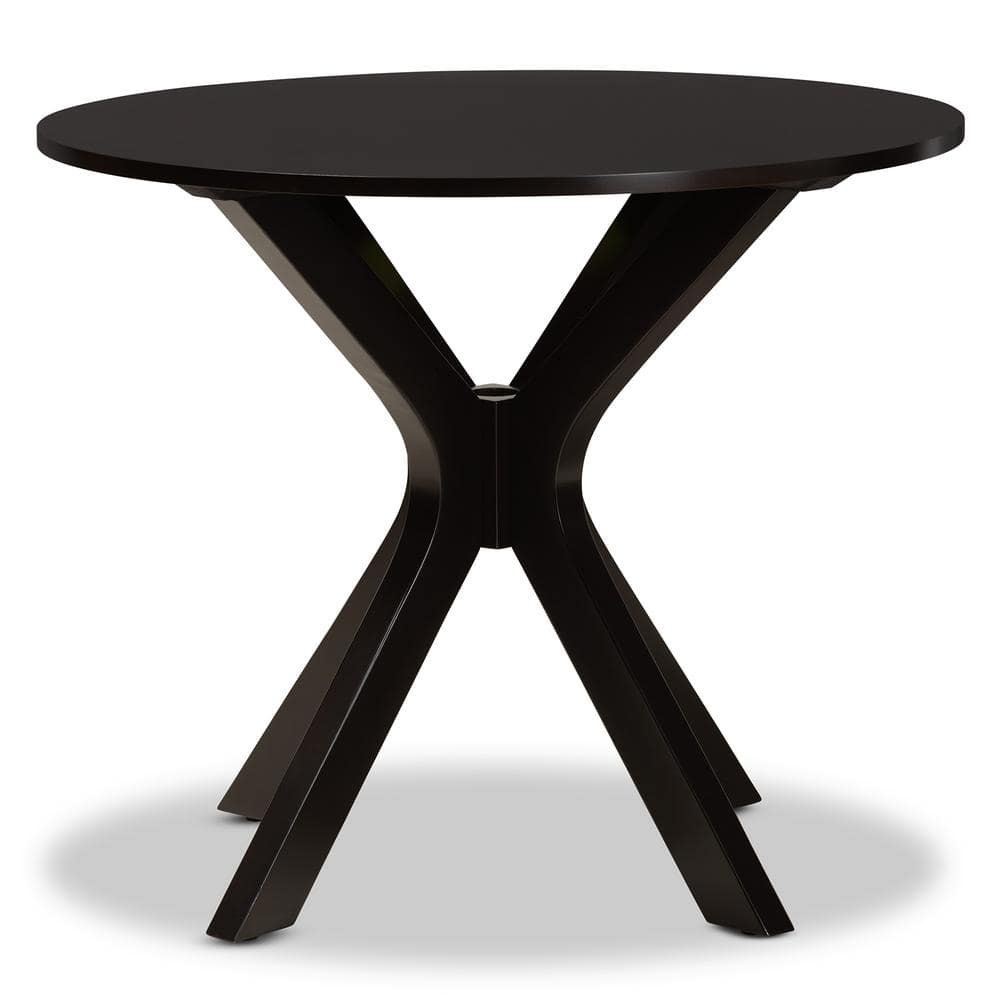 Kenji Espresso Brown Round Wood Dining Table with Sculptural Base