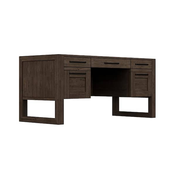 Bridgevine Home Arcadia 66 in. Rectangle Old Forest Glen Wood 5-Drawer Writing Desk