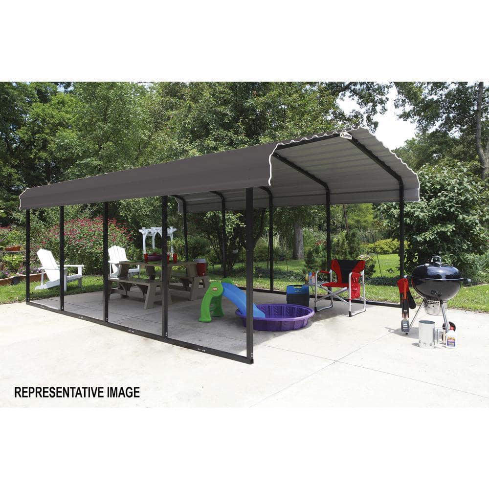 Charcoal 12' x 24' Galvanized Steel Carport with Black Frame