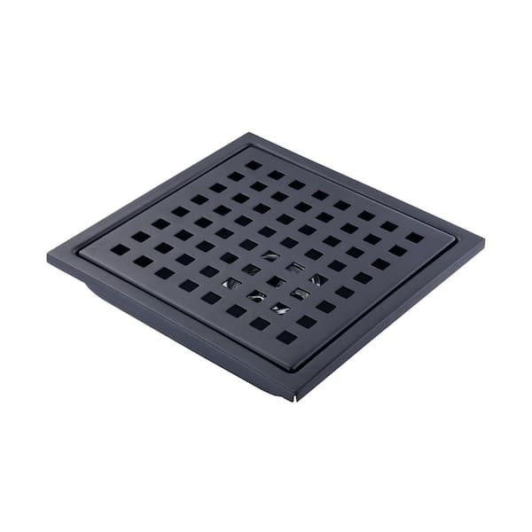 Flynama 6 in. Square Stainless Steel Shower Drain in Matte Black