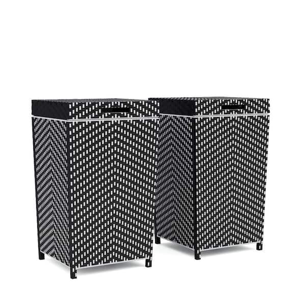 Furniture of America Limewood 120 Gal. Black and White Outdoor Trash Can (Set of 2)