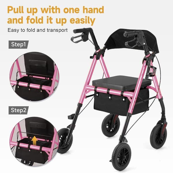 JFVKAF Adjustable Height 4 Wheel Rollator Walker with Seat and