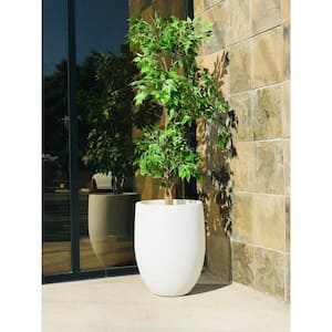 21.7 in. H Round Pure White Concrete Indoor Outdoor Modern Tall Planter