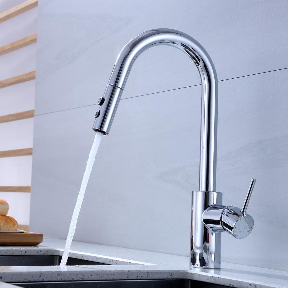 Chrome Single Handle Pull-Down Sprayer Kitchen Faucet