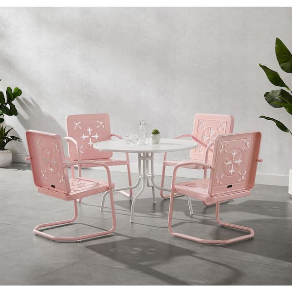 CROSLEY FURNITURE Azalea Pink 5-Piece Metal Round Outdoor Dining Set
