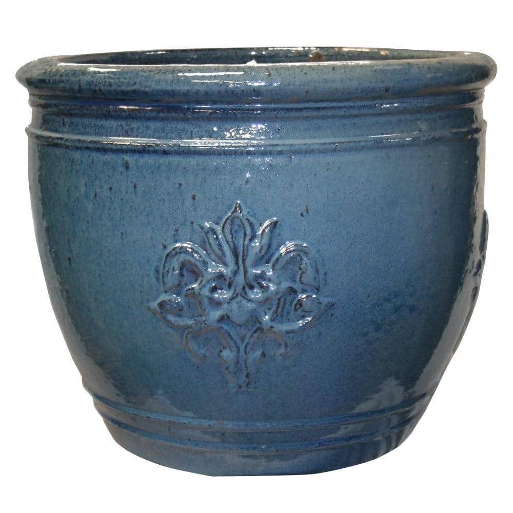 10.5” Wine Cooler & Saucer in Blue Fleur de Lis - Stoneware & Co.
