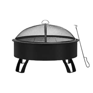 30 in. Outdoor Fire Pit with Cooking Grateand Fire Poker in Black
