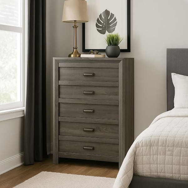 Velz Dark Gray and Black 5 drawer 31.5 in. Dresser without Mirror