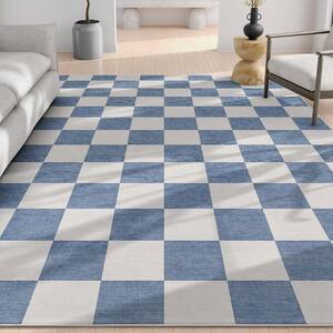 Blue 7 ft. 10 in. x 9 ft. 10 in. Flat-Weave Apollo Square Modern Geometric Boxes Area Rug