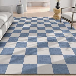 Blue 9 ft. 10 in. x 13 ft. Flat-Weave Apollo Square Modern Geometric Boxes Area Rug