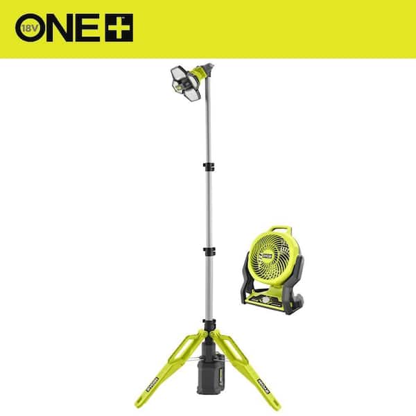 ONE+ 18V Cordless Hybrid 2-Tool Combo Kit with Tri-Power Tripod Light and WHISPER SERIES 7-1/2 in. Fan (Tools Only)