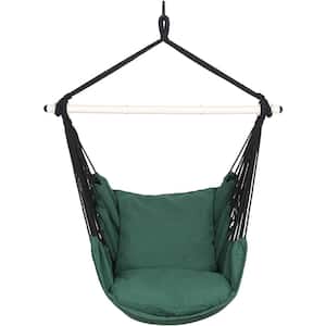 Hammock Chair Hanging Rope Swing - Max 500 lbs. 2-Cushions Included - Steel Spreader Bar with Anti-Slip Rings (Green)