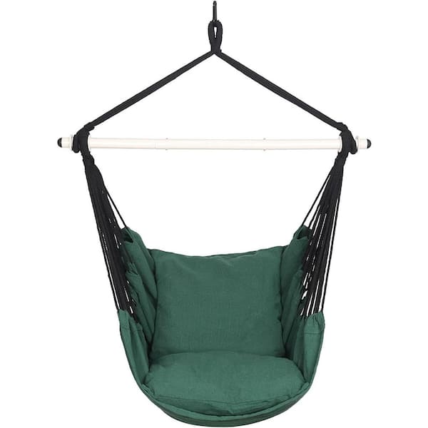 Unbranded Hammock Chair Hanging Rope Swing - Max 500 lbs. 2-Cushions Included - Steel Spreader Bar with Anti-Slip Rings (Green)