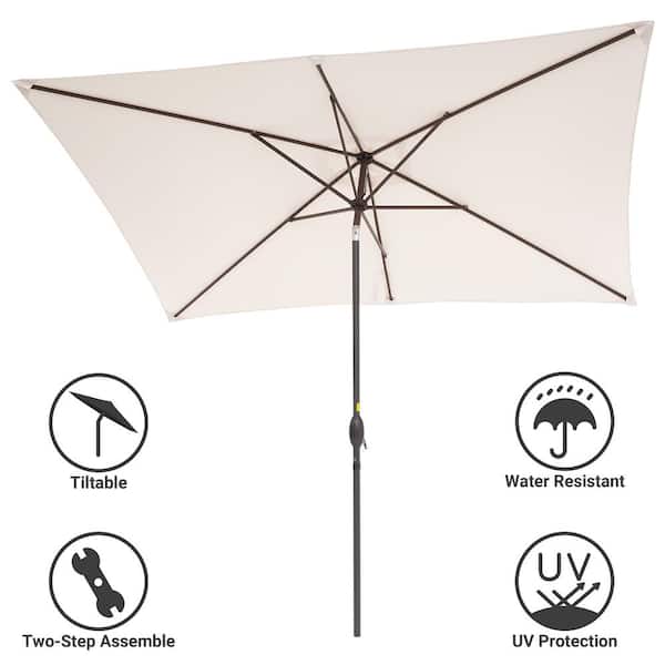 10 ft. x 6.5 ft. Rectangle Outdoor Patio Market Table Umbrella with Push Button Tilt and Crank in Beige