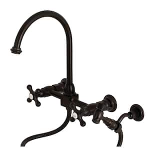 Restoration 2-Handle Wall-Mount Standard Kitchen Faucet with Side Sprayer in Oil Rubbed Bronze