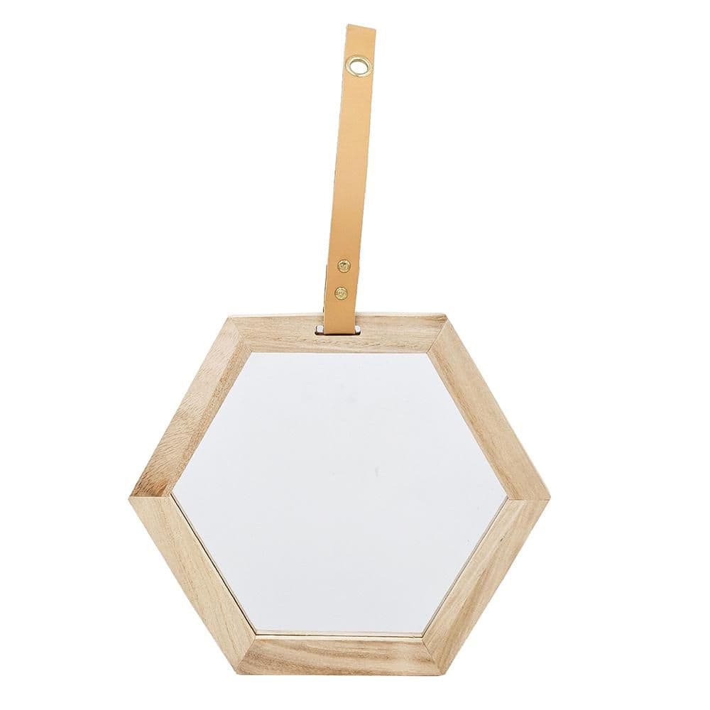 Beige Brown 11 in. W x 10 in. H Farmhose Hexagon Wood Framed Mirror Wall Mi