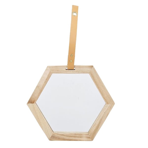 Unbranded Beige Brown 11 in. W x 10 in. H Farmhose Hexagon Wood Framed Mirror Wall Mirror Wall Decor Mirror