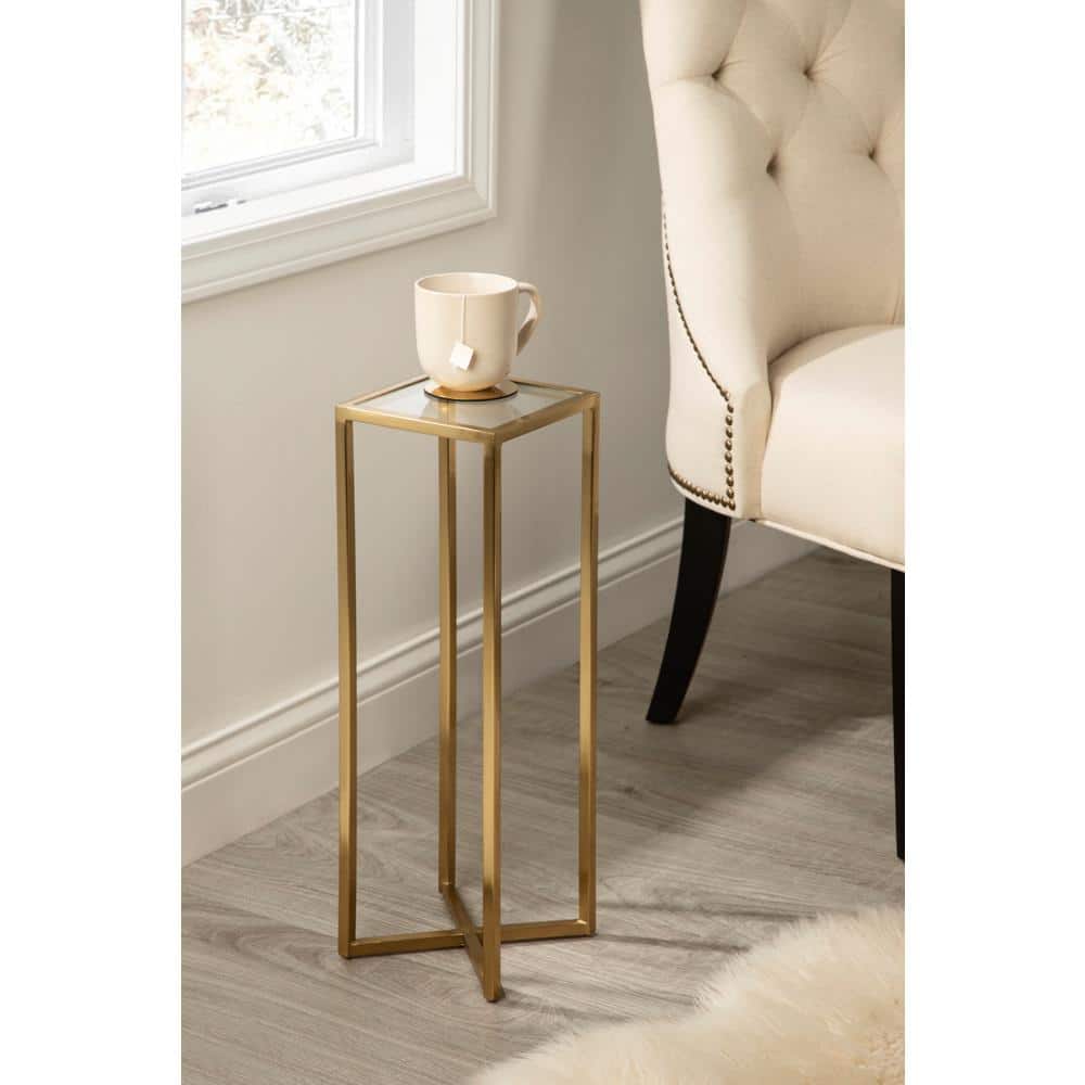 Jaspur Gold and Clear Square Metal and Glass Accent Table