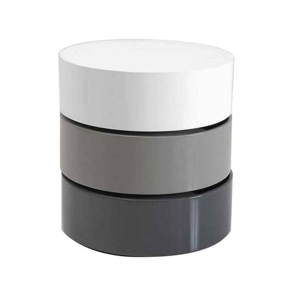 Benjara 20 in. Gray and White Round Metal End Table with Three Adjoined Spaces