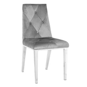 Modern Luxury Dark Grey Velvet Home Dinning Room Chairs with Chrome Legs (Set of 2)