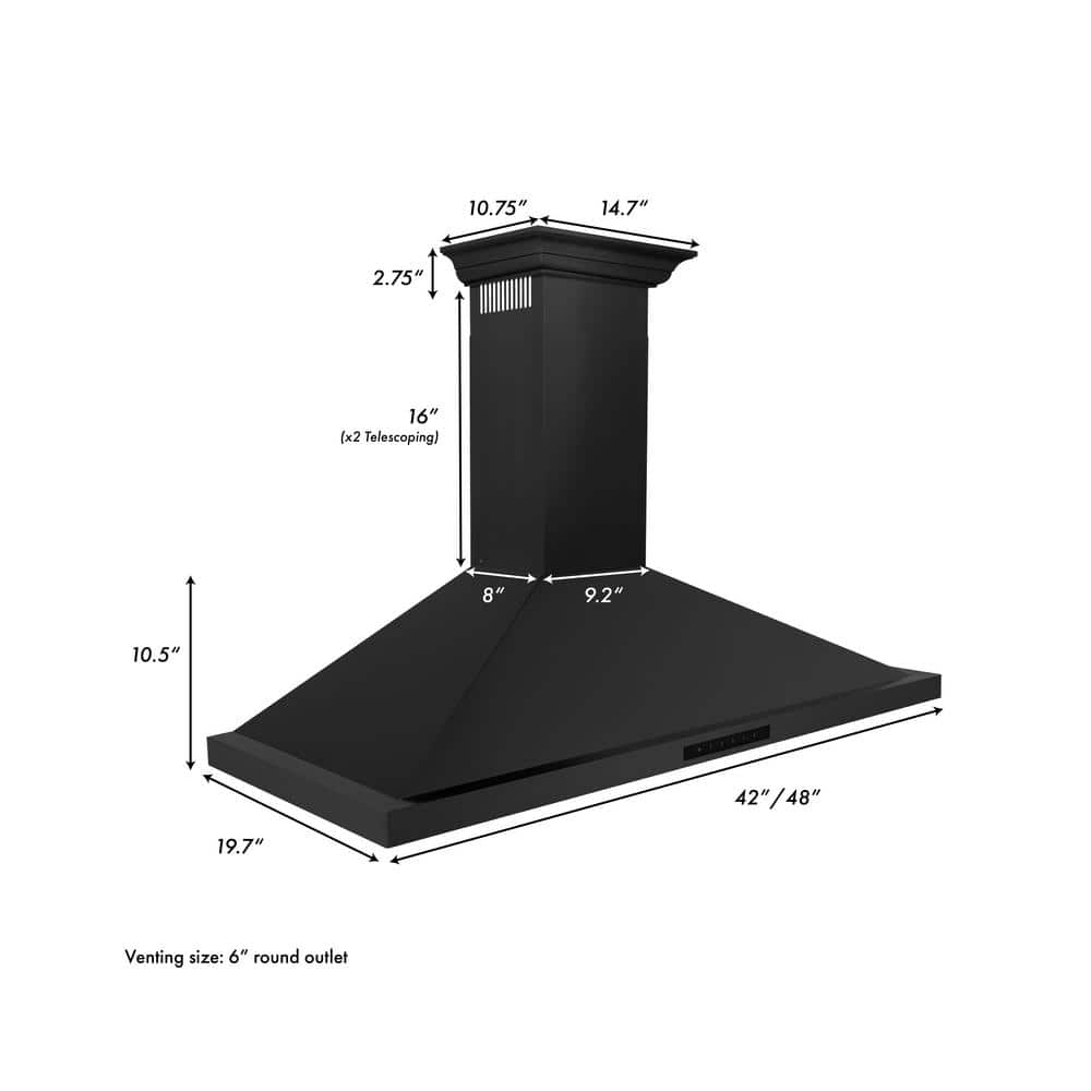 42-inch Black Stainless Steel Convertible Wall Mount Range Hood