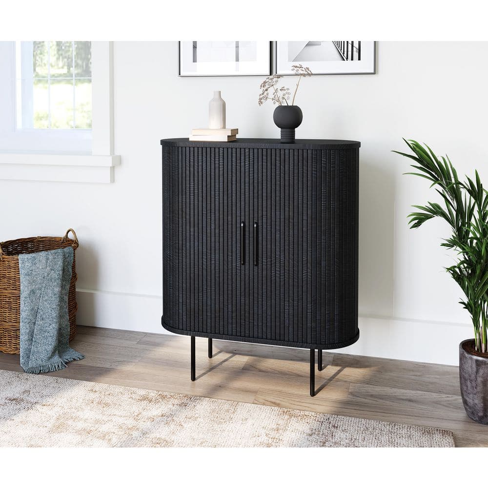 Black Oak Mid-Century Modern Adjustable Shelving Cabinet