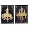 Litton Lane In X In Large Indigo And Metallic Gold Chandeliers Wall Art On Iron Panels