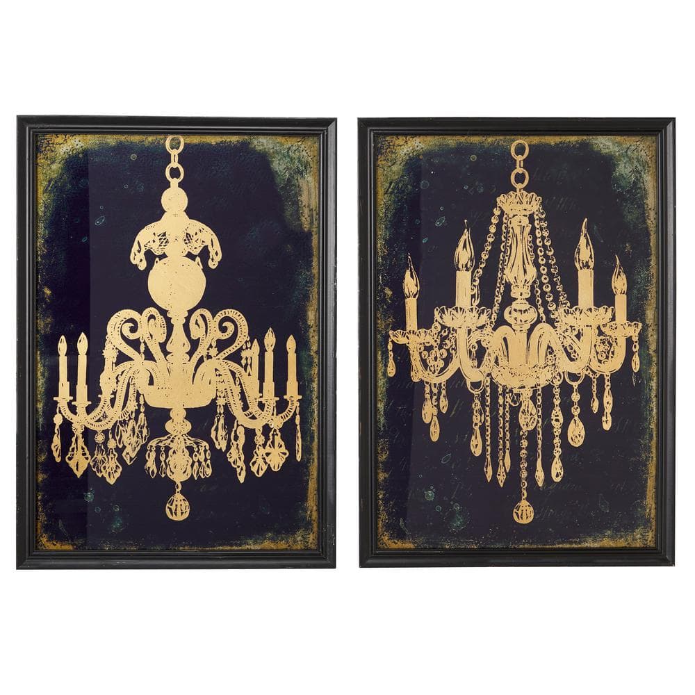 Set of 2 Gold Framed Abstract Chandelier Wall Art