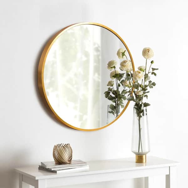 Dovelina Aluminum Alloy Framed Morden Gold Round Wall Mirror (19.7 in.)