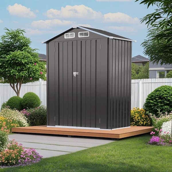 5 ft. W x 3 ft. D Gray Metal Waterproof Outdoor Storage Shed with Lockable Door (15 sq. ft.)