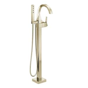 Trillian 1-Handle Floor-Mount Tub Filler Trim Kit with Hand Shower in Lumicoat Polished Nickel (Valve Not Included)