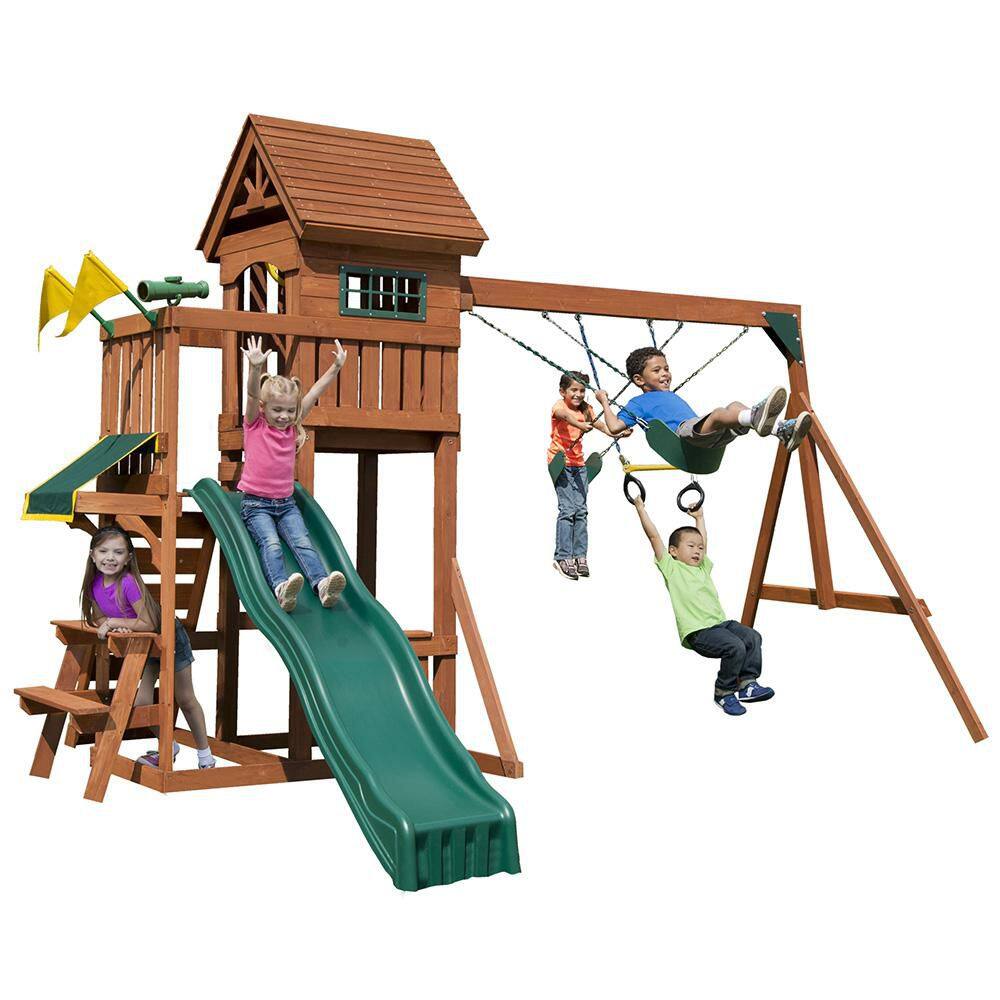 Pro Assembled Sedona Summit Wooden Outdoor Backyard Playset for Children with Slide, Swings, and Picnic Table price history on PriceWatchPro